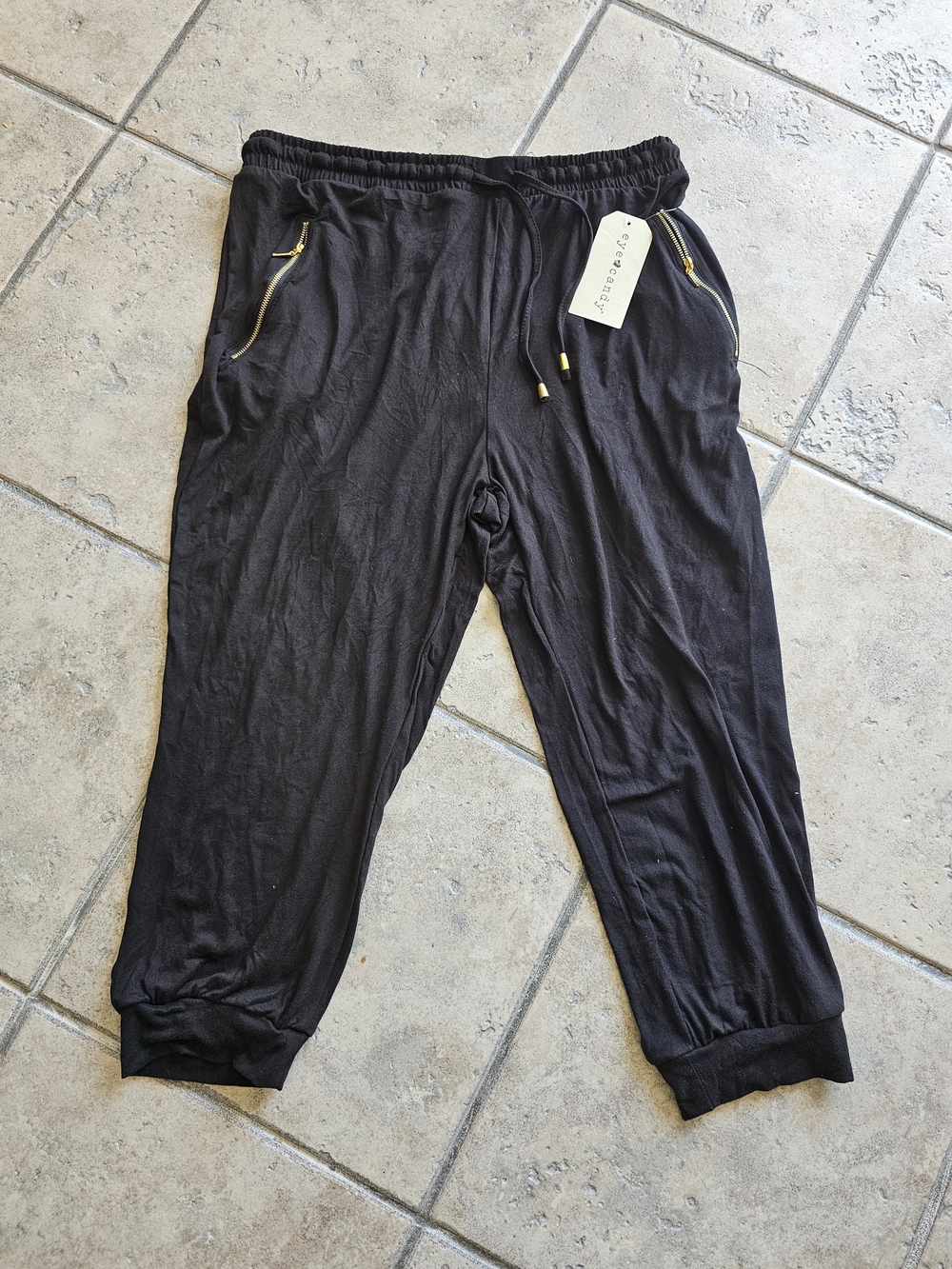 Eye candy Black Jogger Capris with Gold Zip Accents
